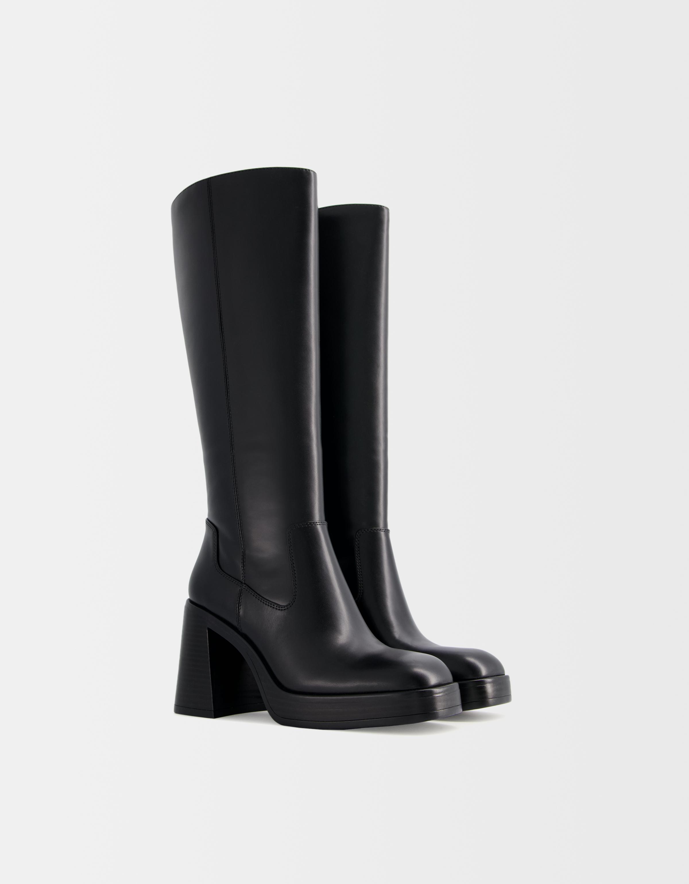 Bershka Plateau-Stiefel Mit Breitem Absatz. Damen 40 Schwarz