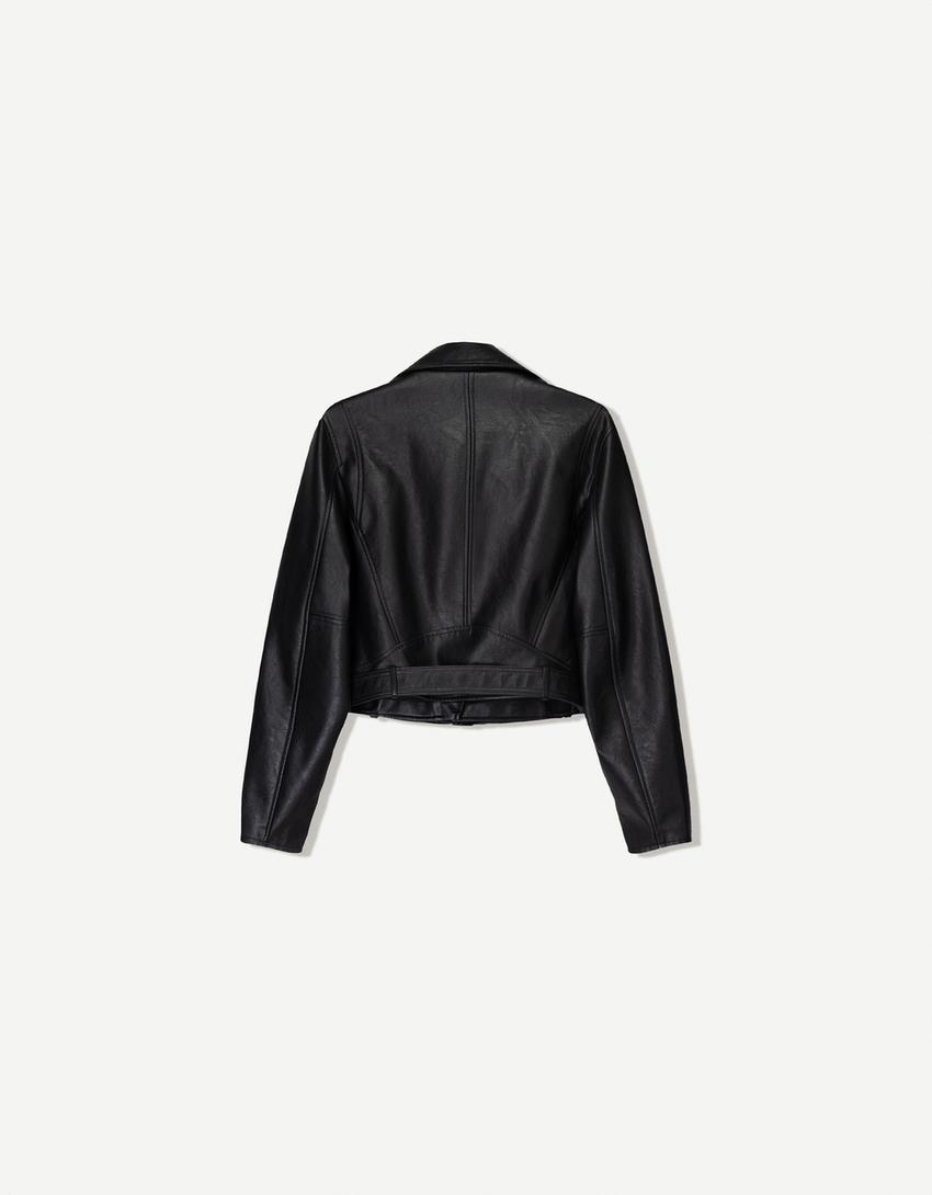 Bikerjacke aus Kunstleder-Schwarz-5