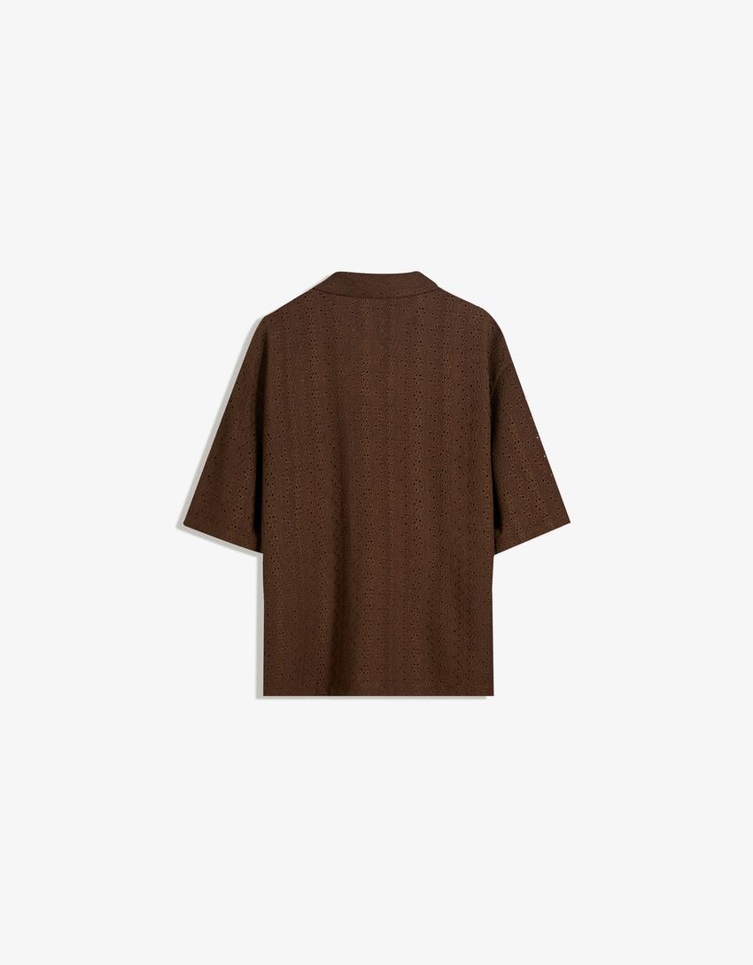 Embroidered short sleeve shirt-Brown