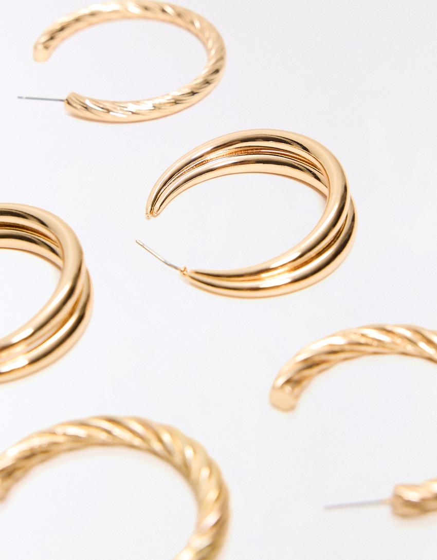 Pack of 3 braided hoop earrings-Gold