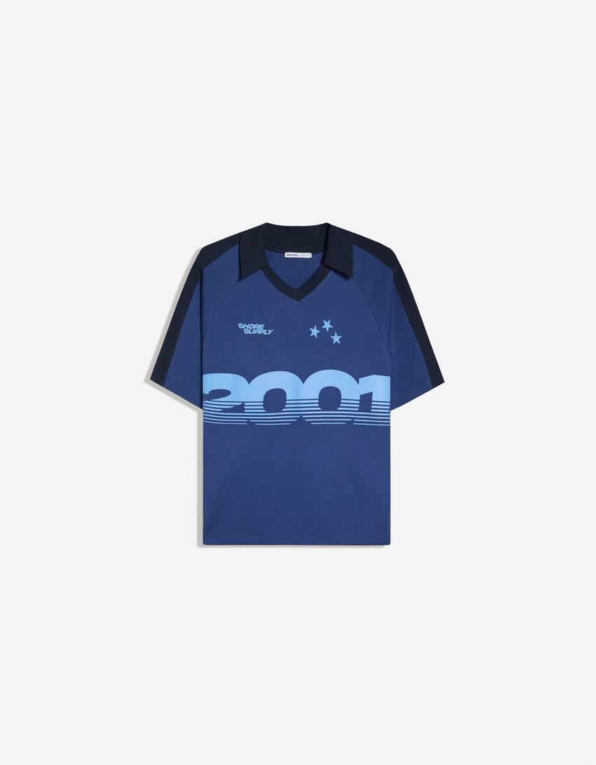 Polo com estampa retrô-Marinho