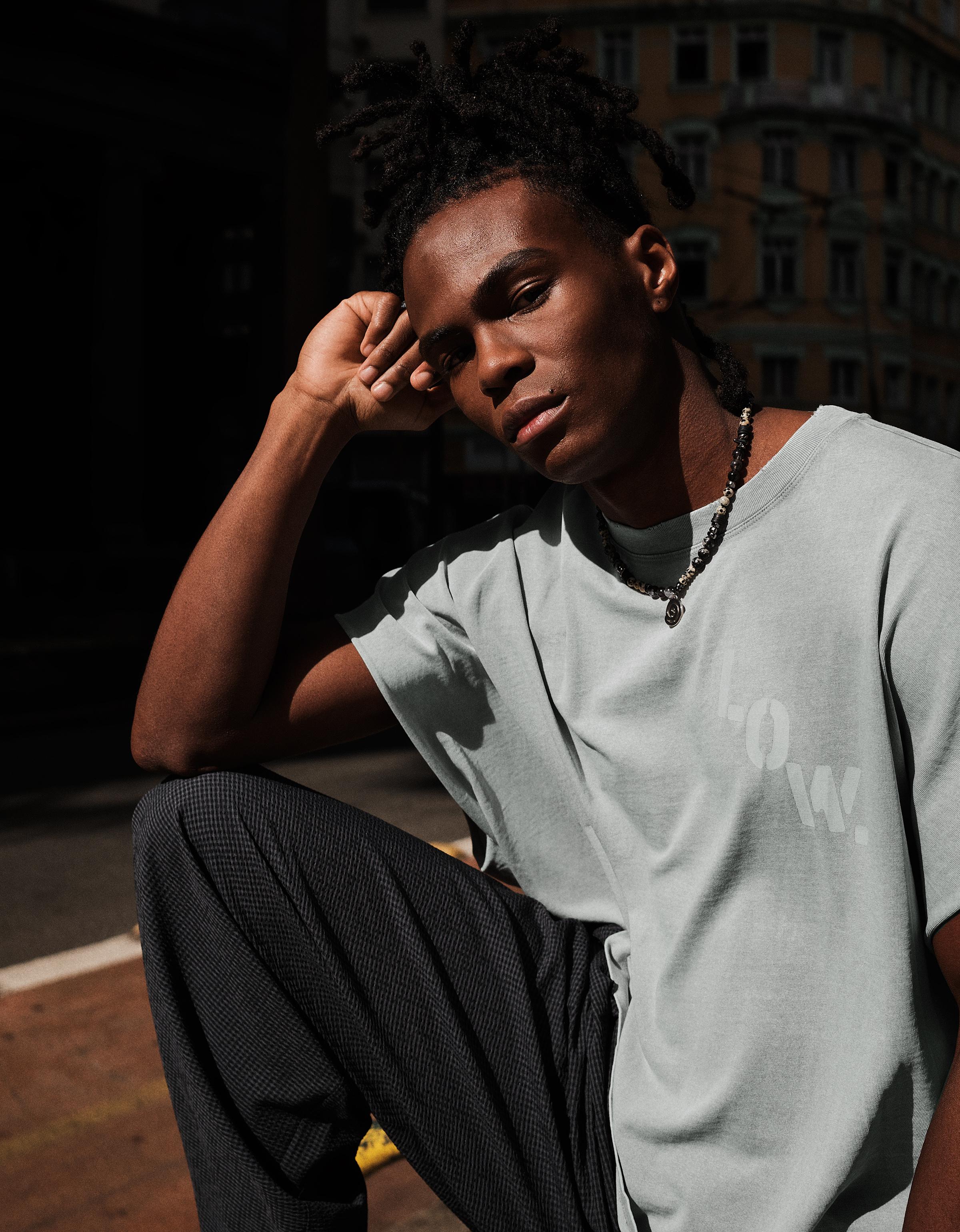 Oversize worker print T-shirt — Light blue