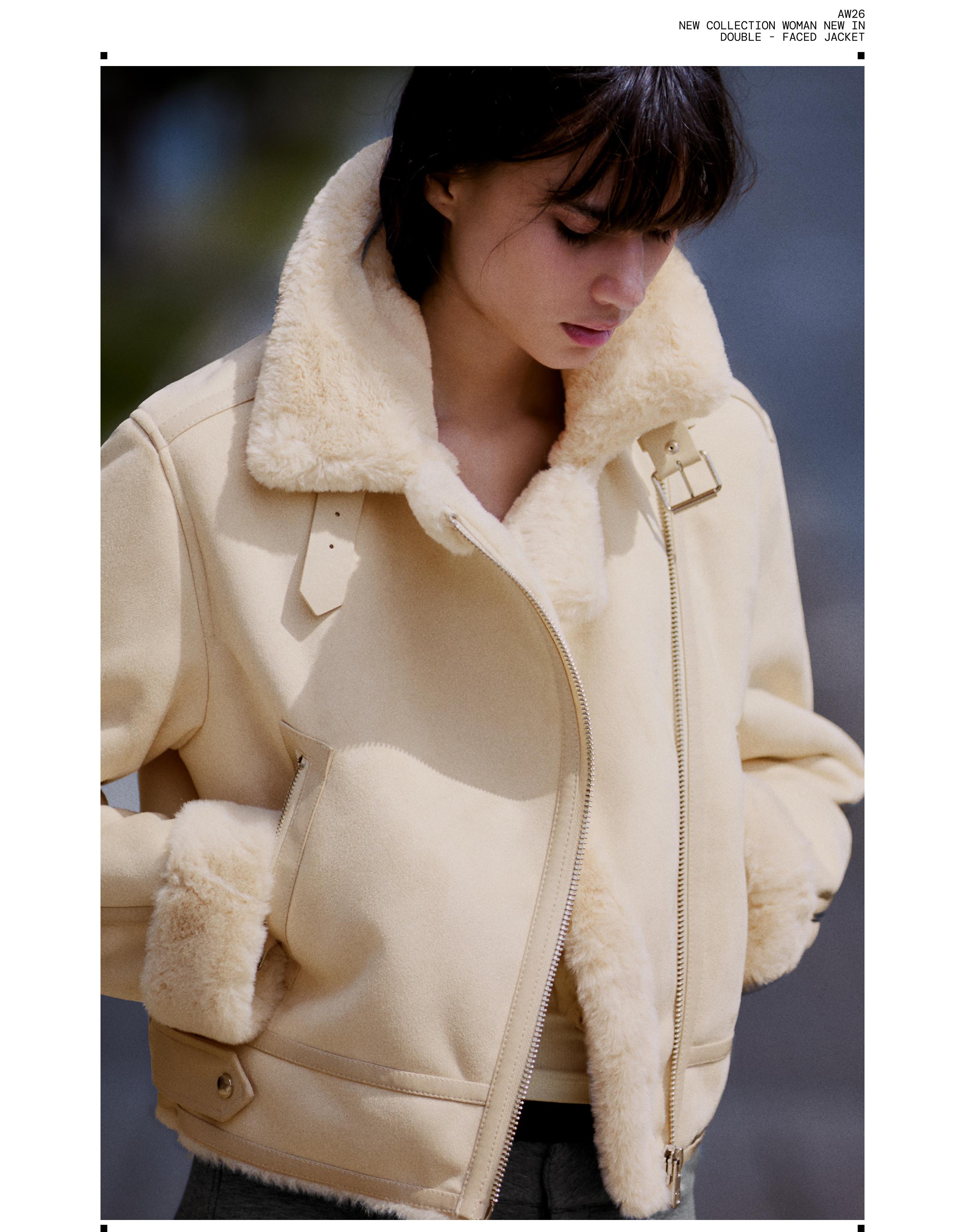 Cropped double-faced biker jacket — Cream