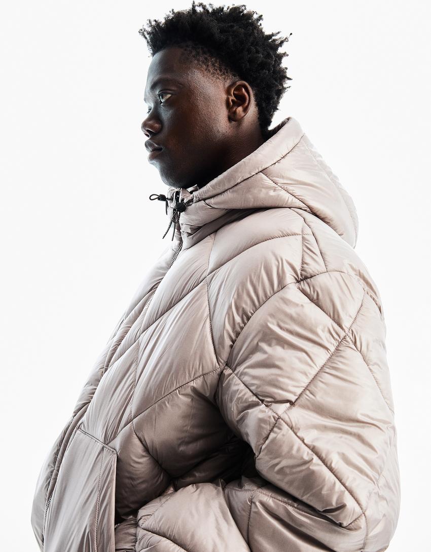 Technische Jacke mit Kapuze und Rautenmuster-Grau