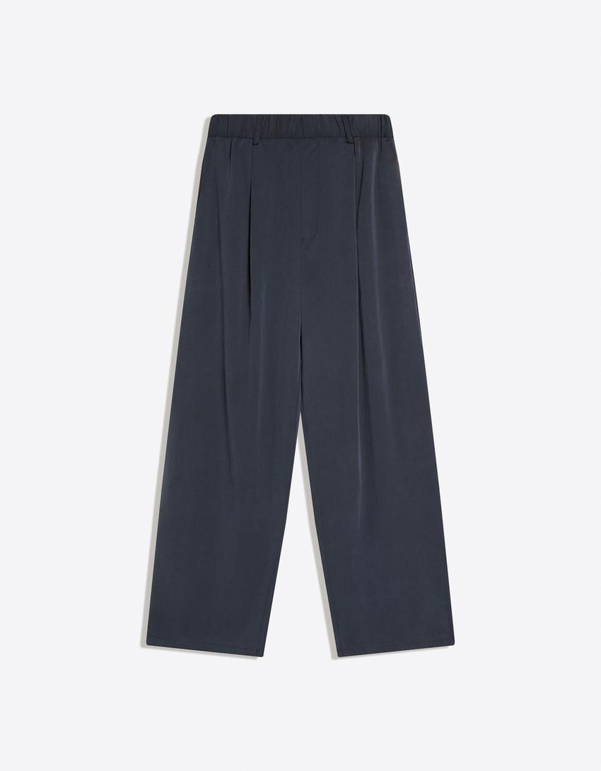 Pantalon super baggy fit à pinces fluide-Marine