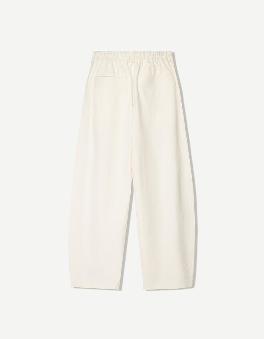 Tailored fit linen blend baggy trousers-Off white