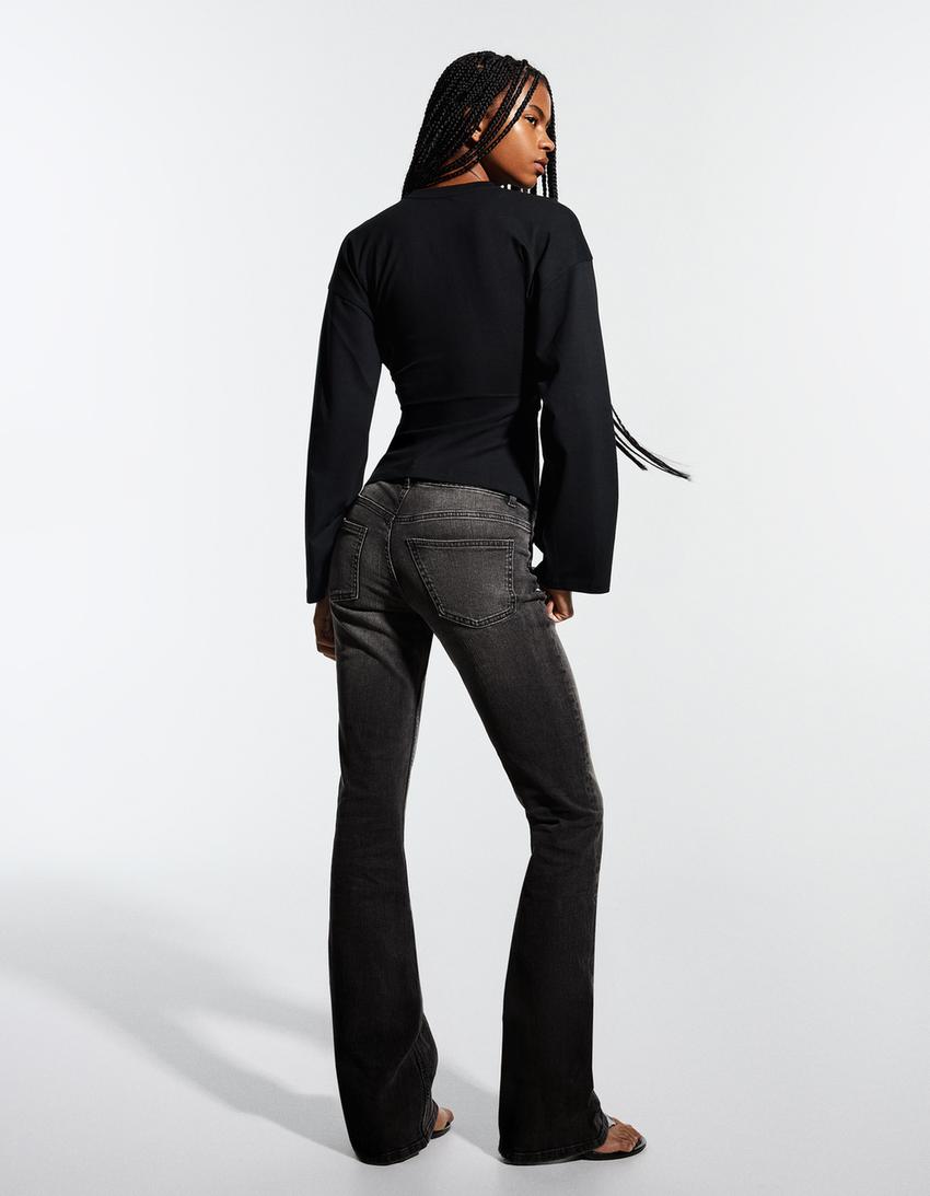 Düşük bel slim fit bootcut jean-Siyah