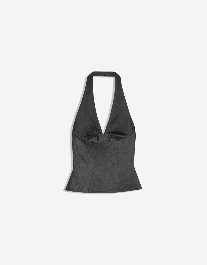 Neckholder-Top in Korsett-Optik-Dunkelblau