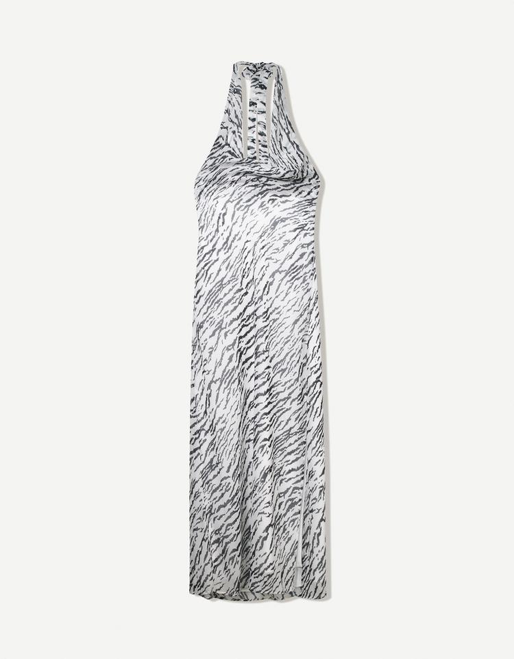 Asymmetric animal print midi dress