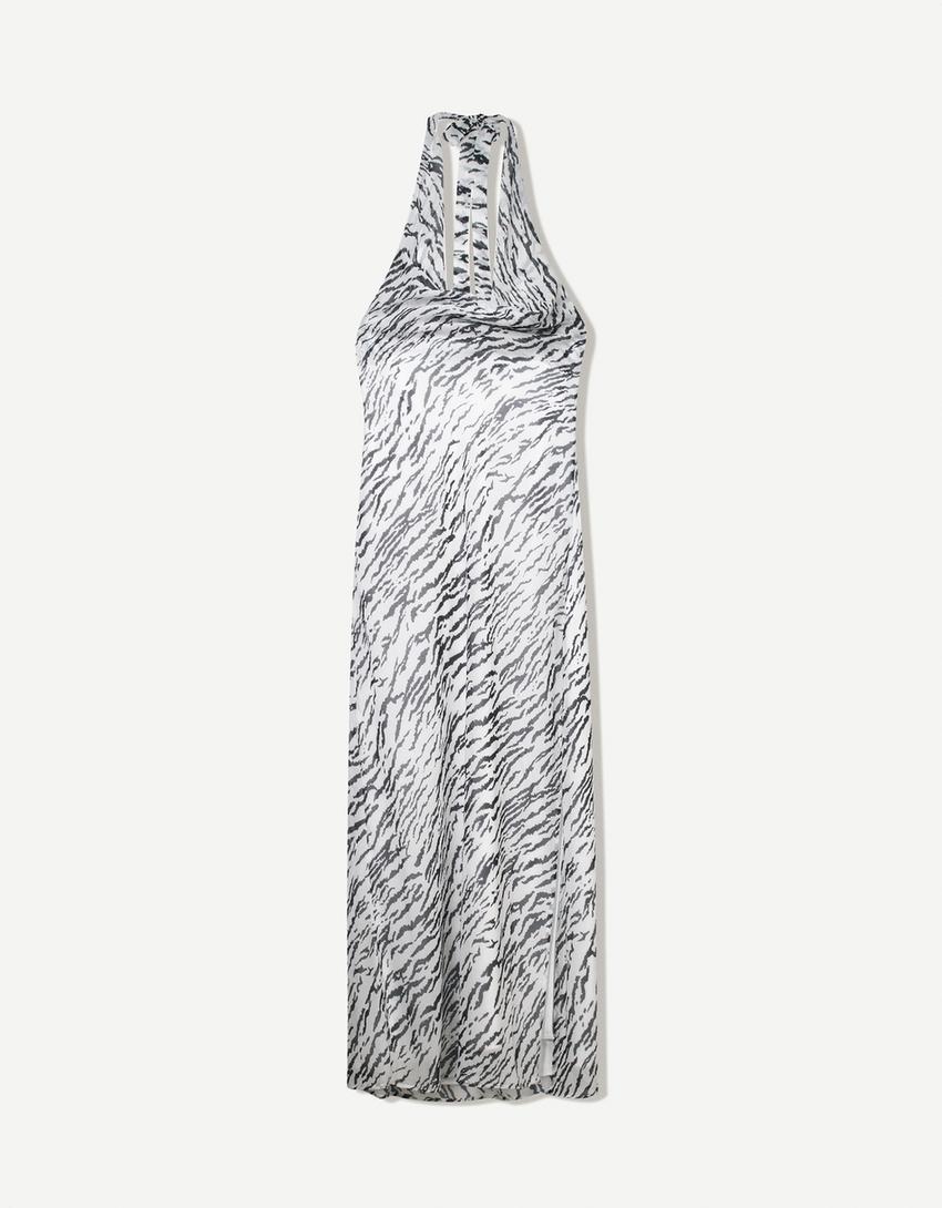 Asymmetric animal print midi dress-White / Black-5