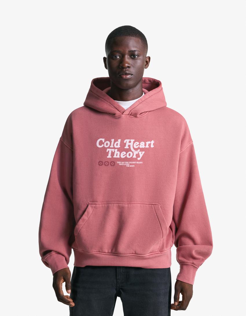 Sweatshirt met print en verwassen effect-Koraal-0