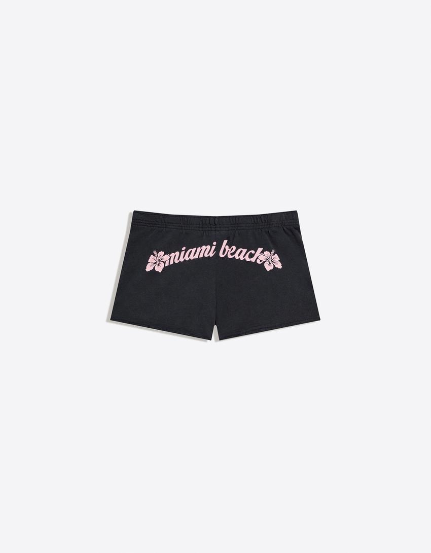 İŞLEMELİ POLAR ŞORT-Mavi