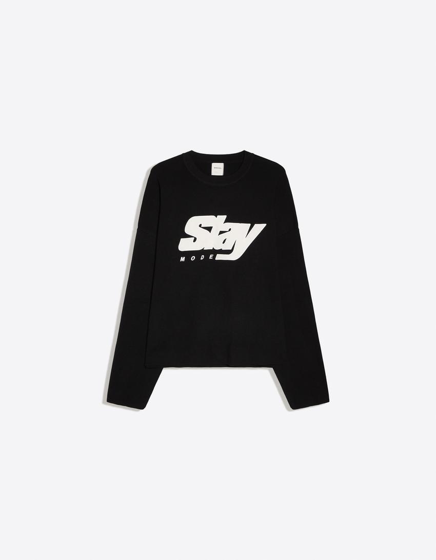 Maglia girocollo con stampa-Nero
