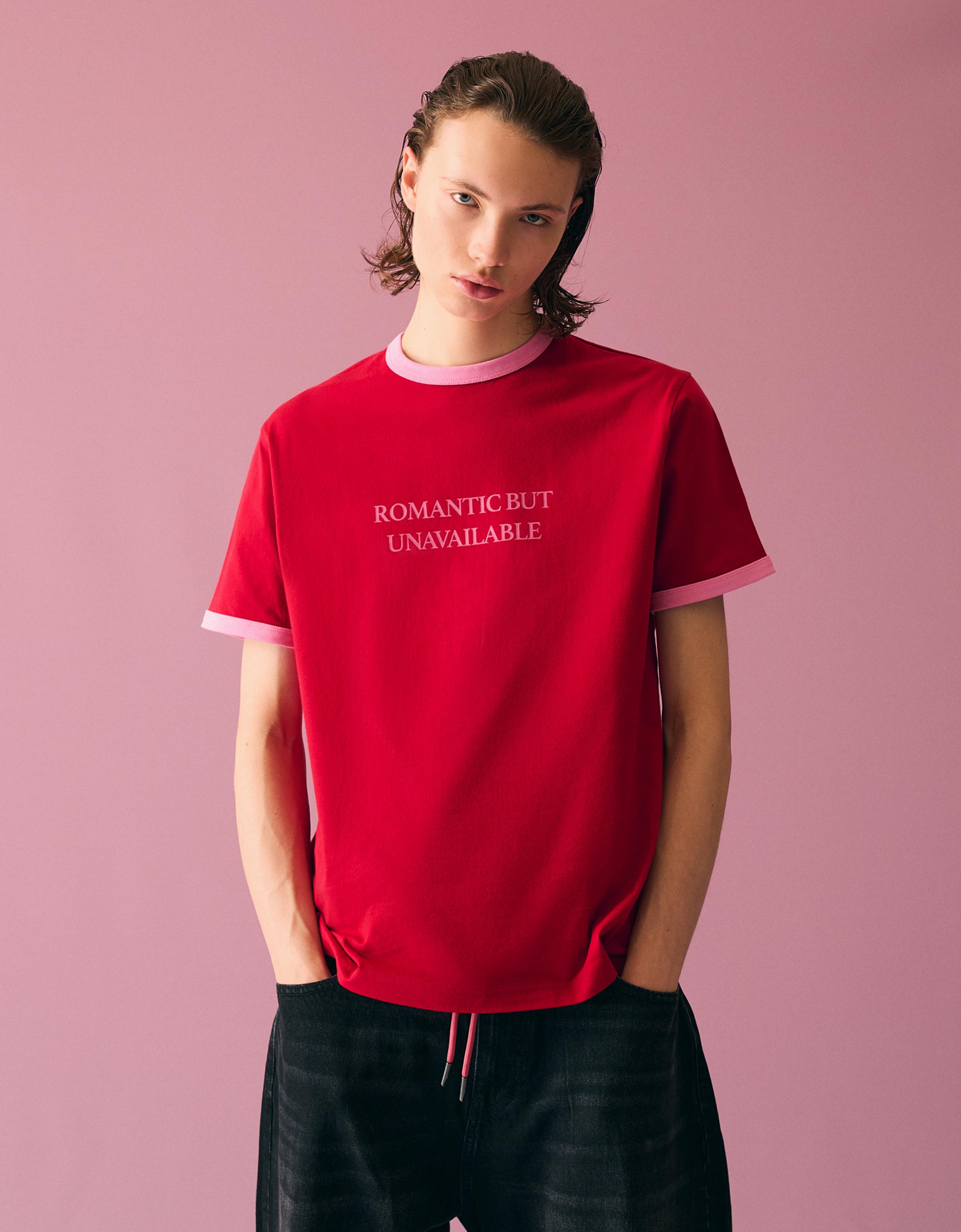 Bershka T-Shirt Mit Kurzen Ärmeln Und Kontrast-Print Herren M Rot