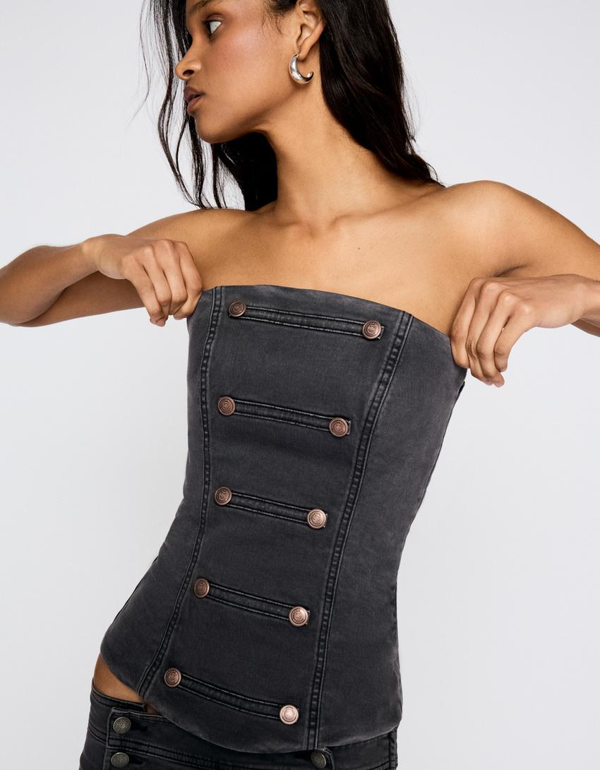 Bandeau top with buttons-Grey