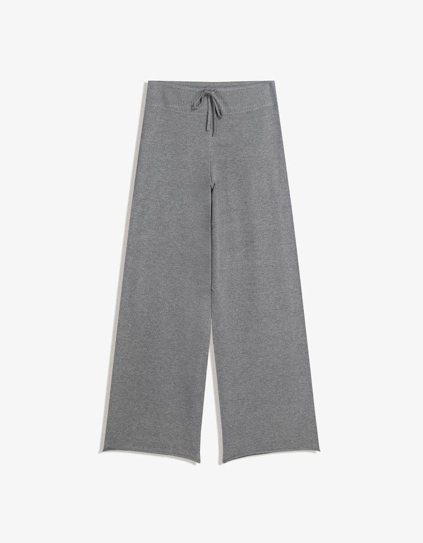 Pantalon wide leg-Gris