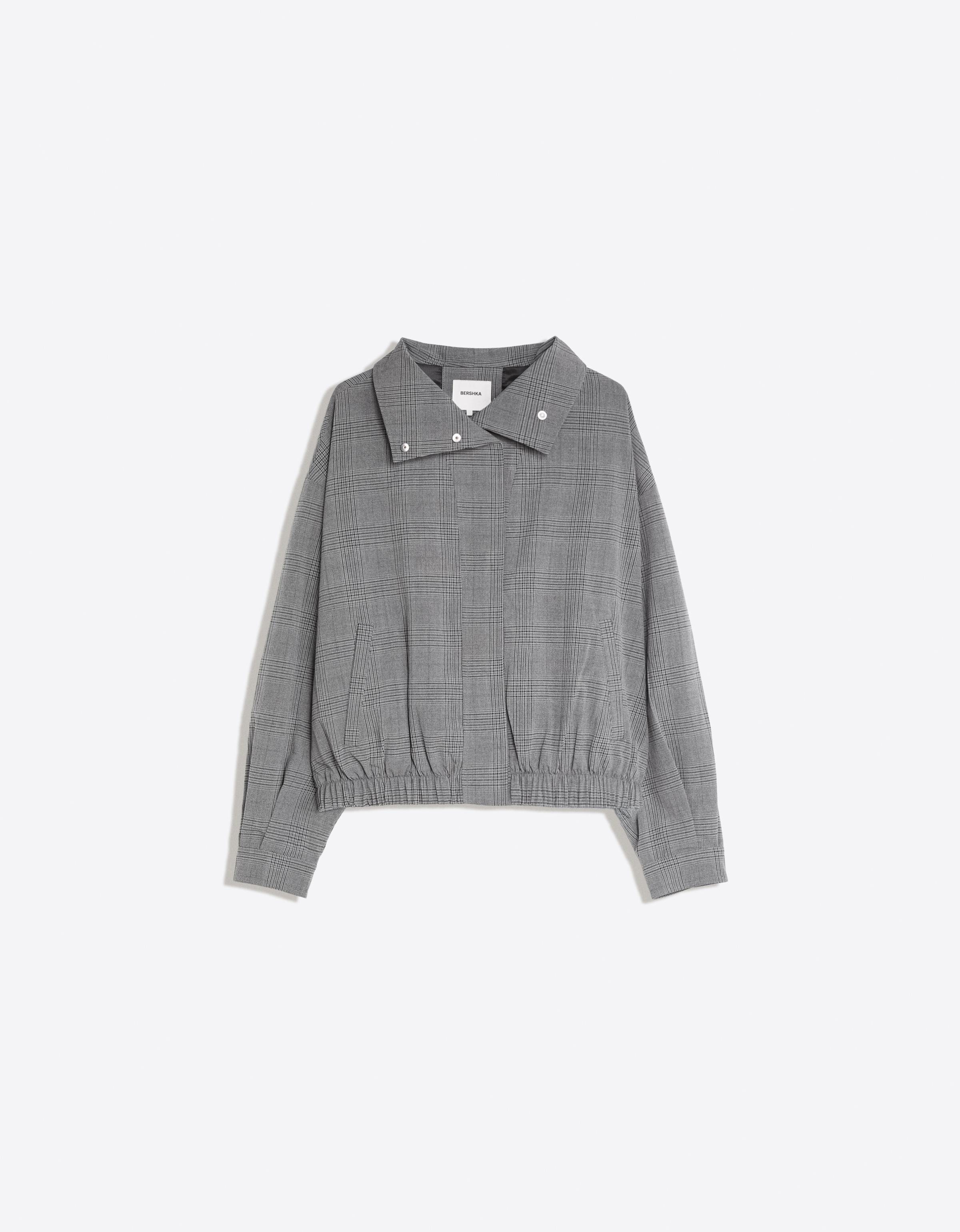 Checked funnel neck jacket — Grey