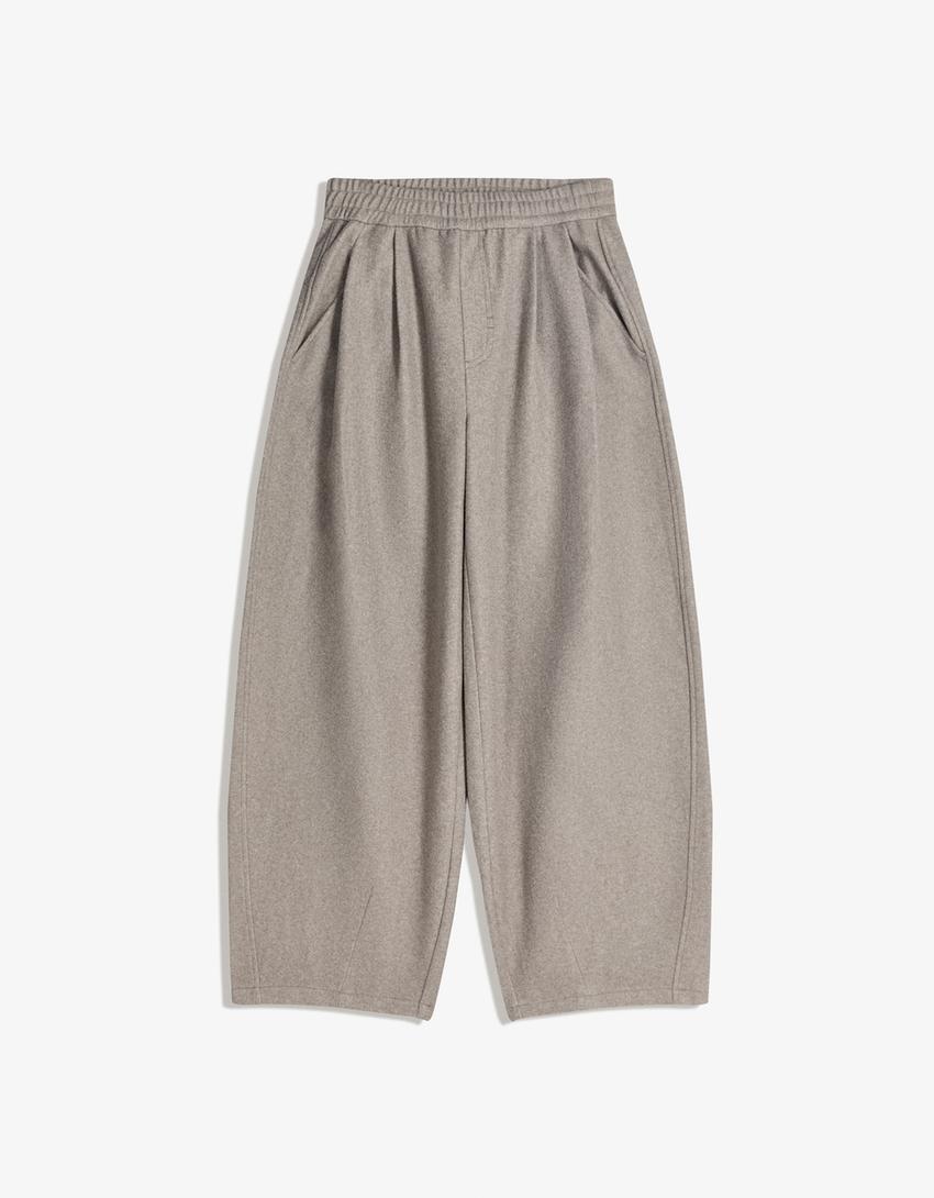 Calças barrel fit com efeito de lã-Bege escuro
