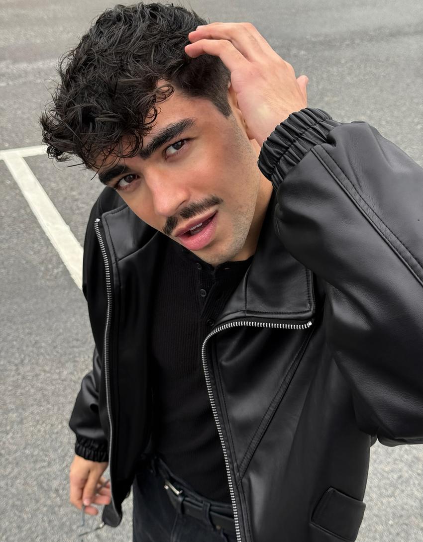 Faux leather jacket-Black