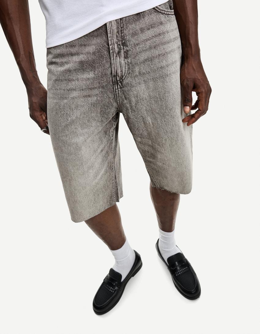 Bermuda en jean baggy fit-Gris-1