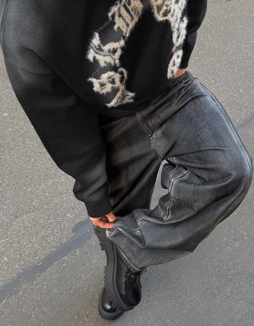 Printed barrel trousers-Black