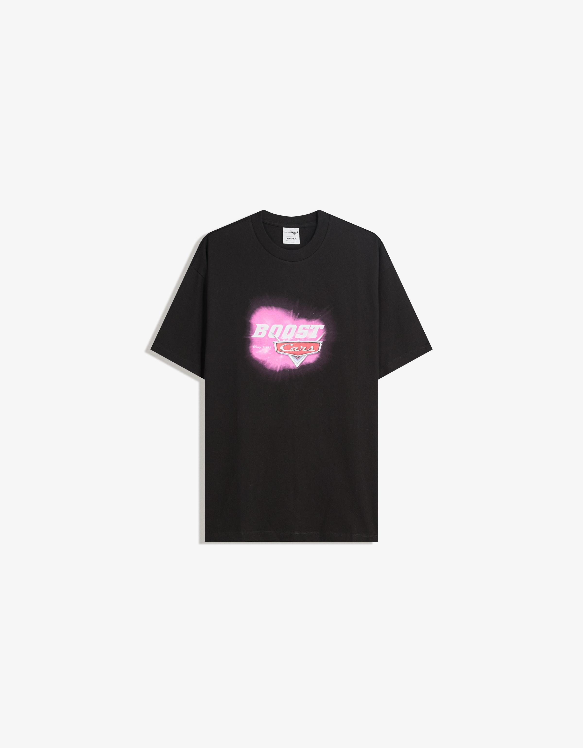 Bershka T-Shirt Mit Kurzen Ärmeln Und Cars Print Herren Xxs Schwarz