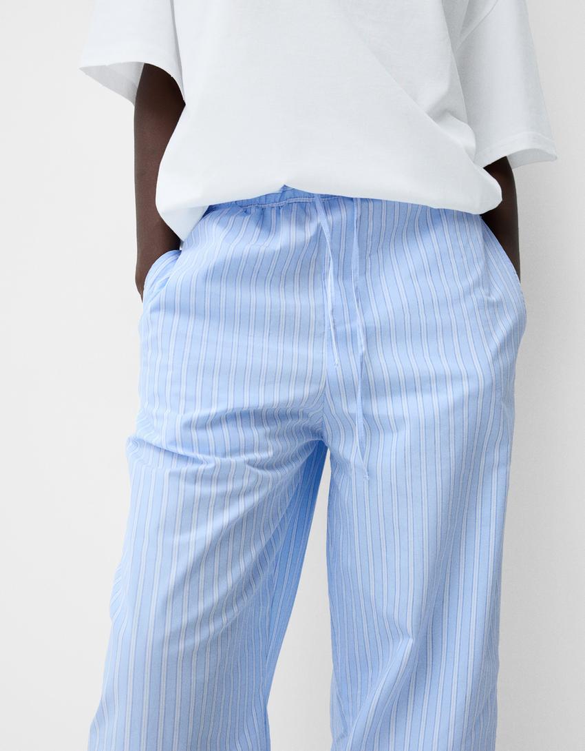 Calças baggy jogger às riscas-Azul claro-3