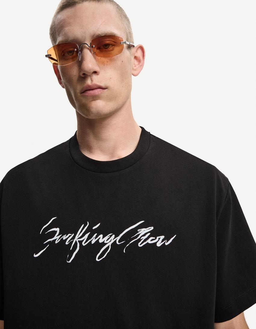 Printed short sleeve oversize T-shirt-Black