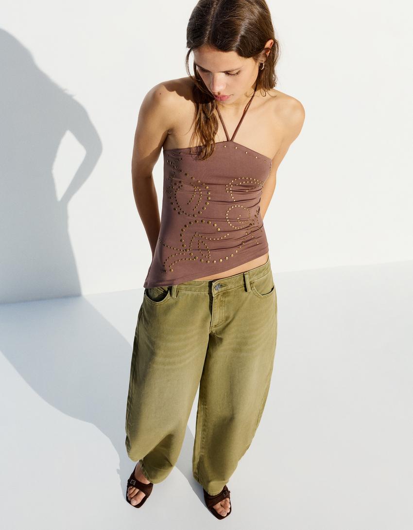 Top halter tachas-Marrón