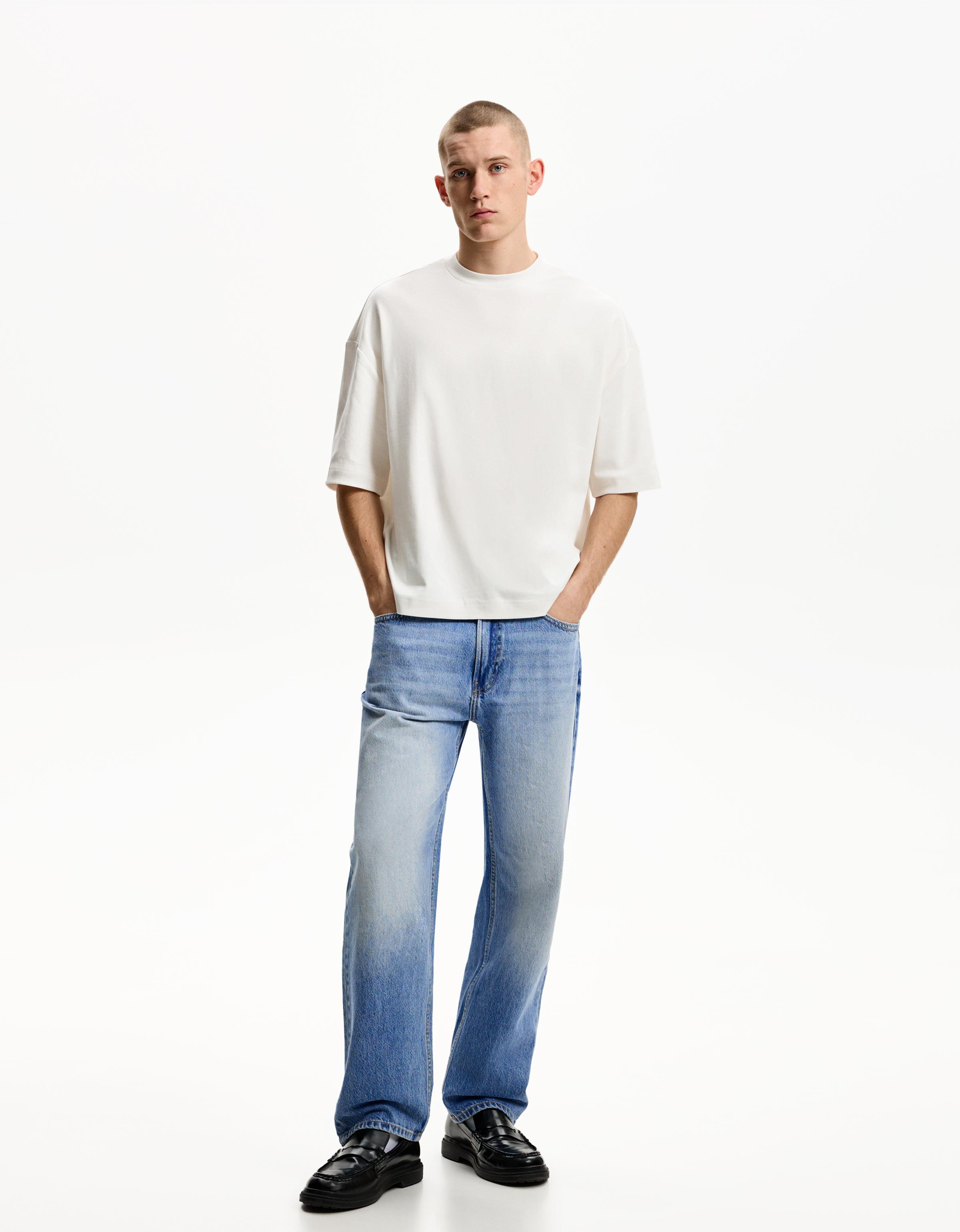 Bershka 90'S Jeans Im Straight-Fit Herren 40 Ausgewaschenes Blau