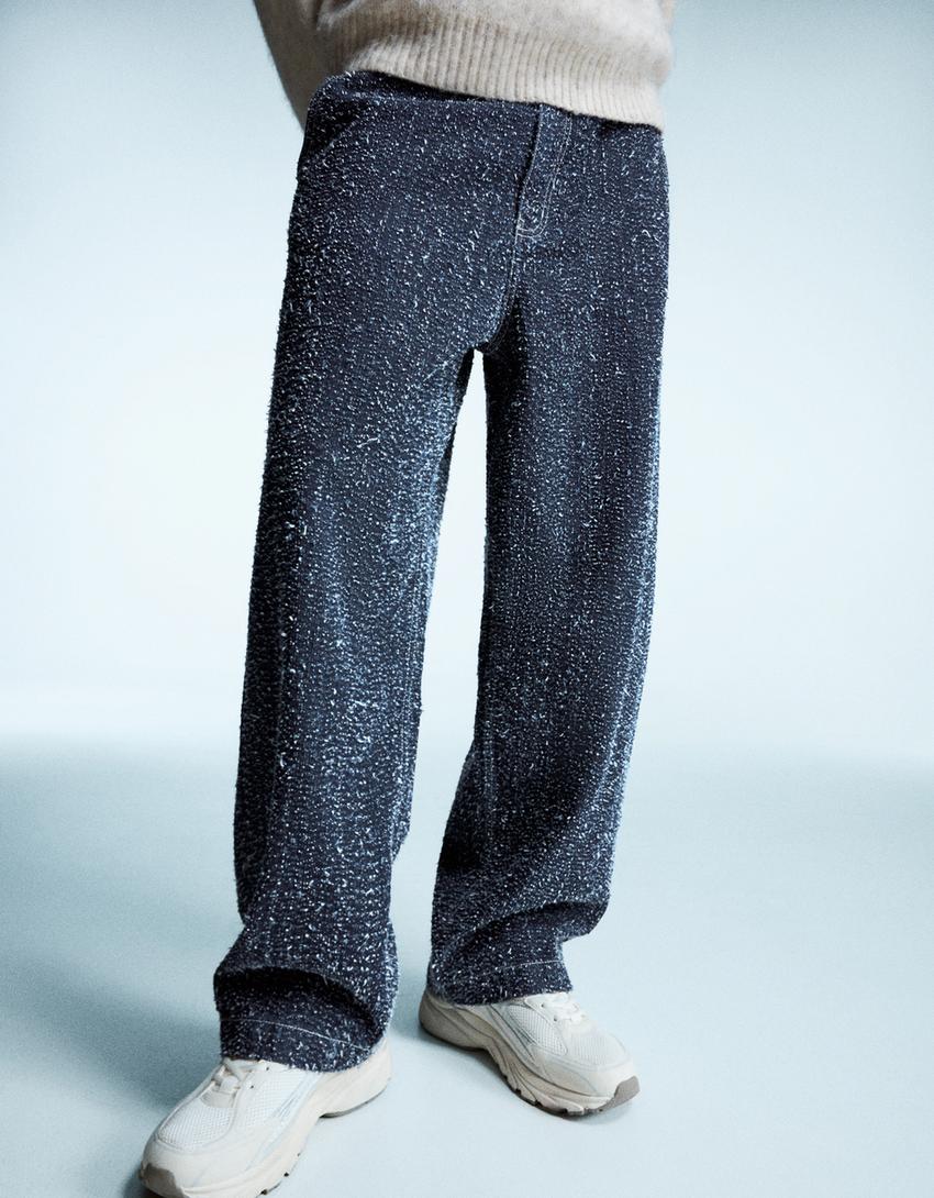 Embroidered baggy jeans-Navy