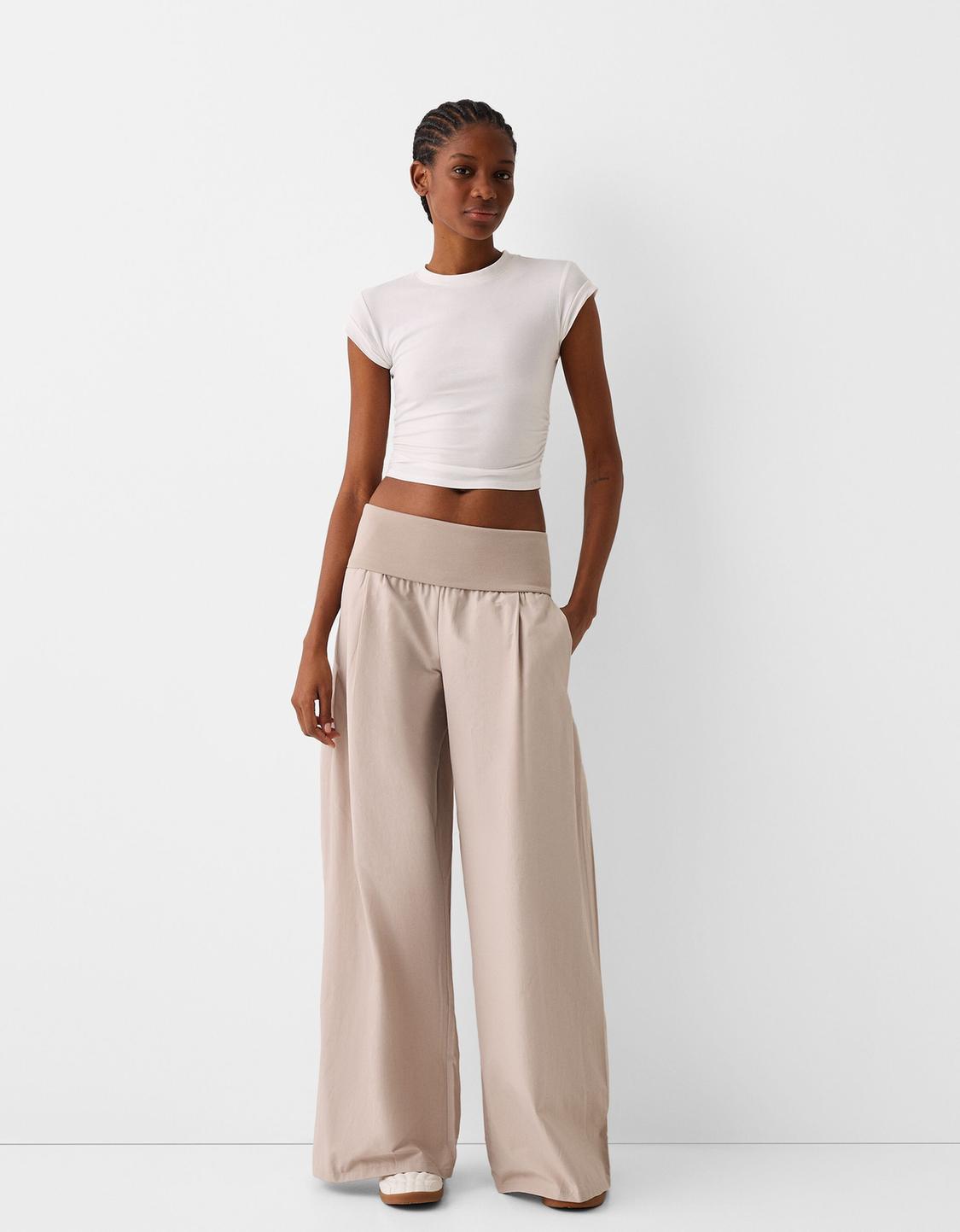 Wide-leg trousers with fold-over waist