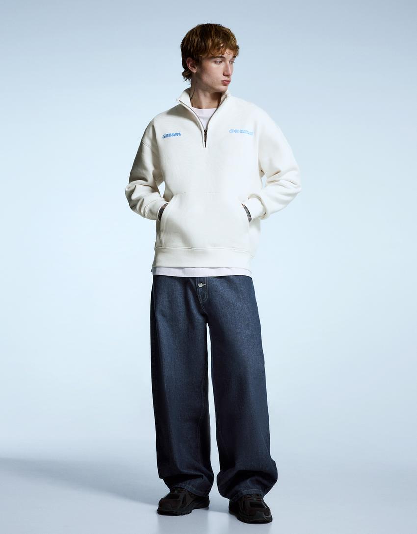 Sudadera cuello cremallera print-Blanco roto