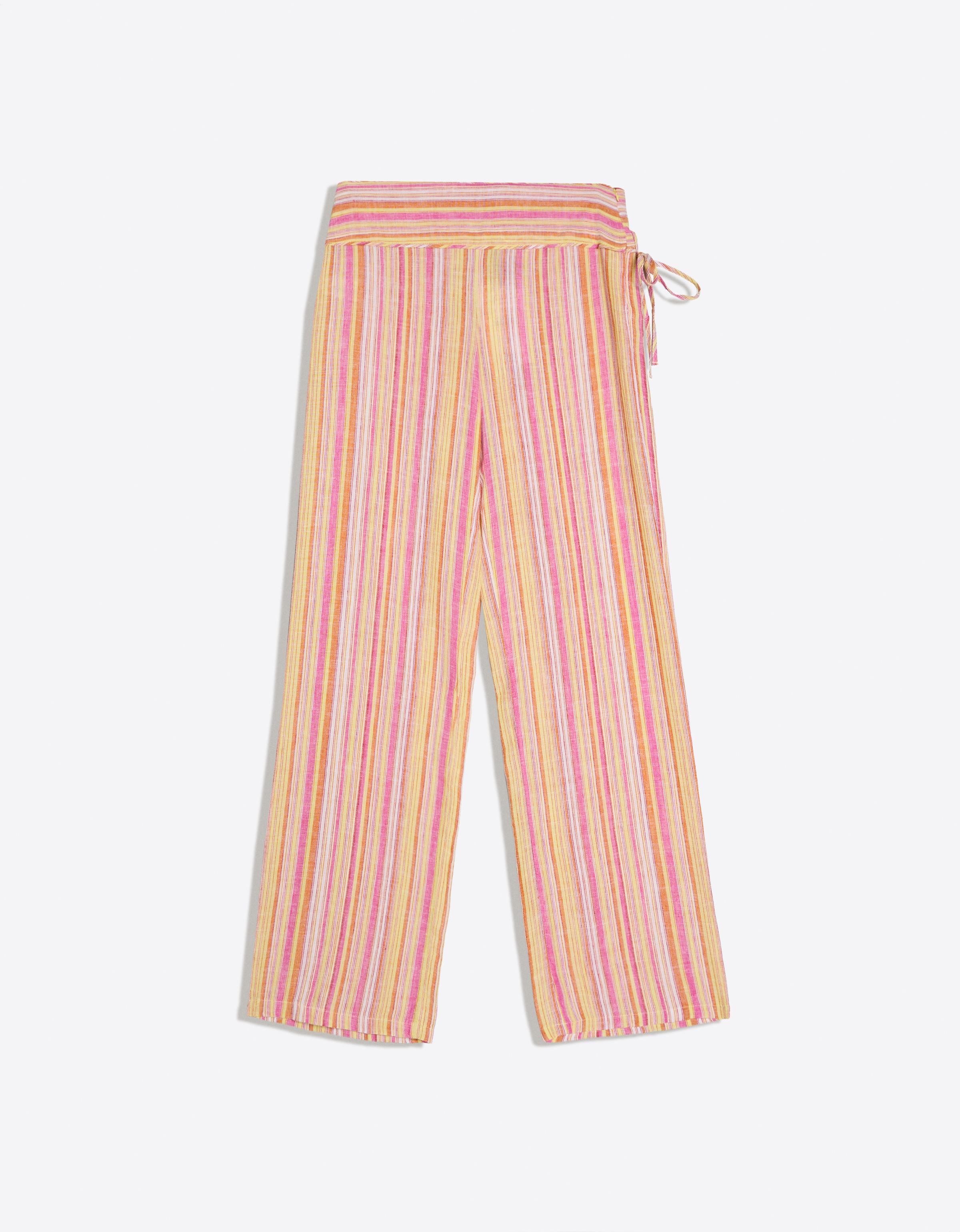 Striped trousers with linen — Yellow