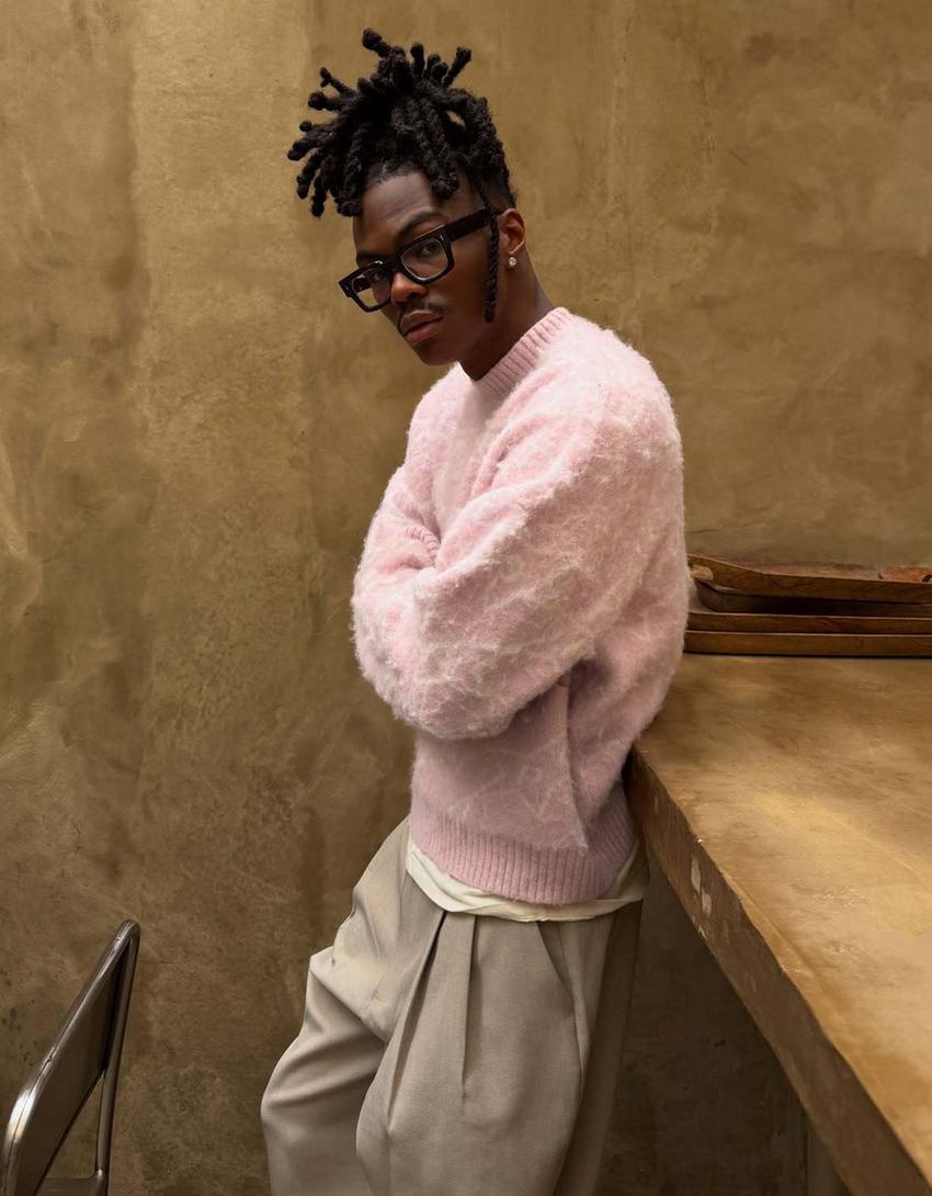 Trui met print en ronde hals-Roos