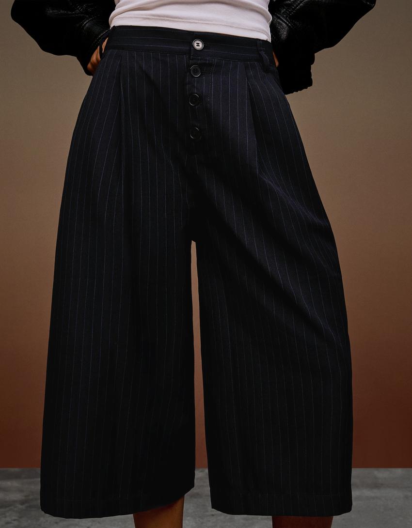 Striped culottes-Navy