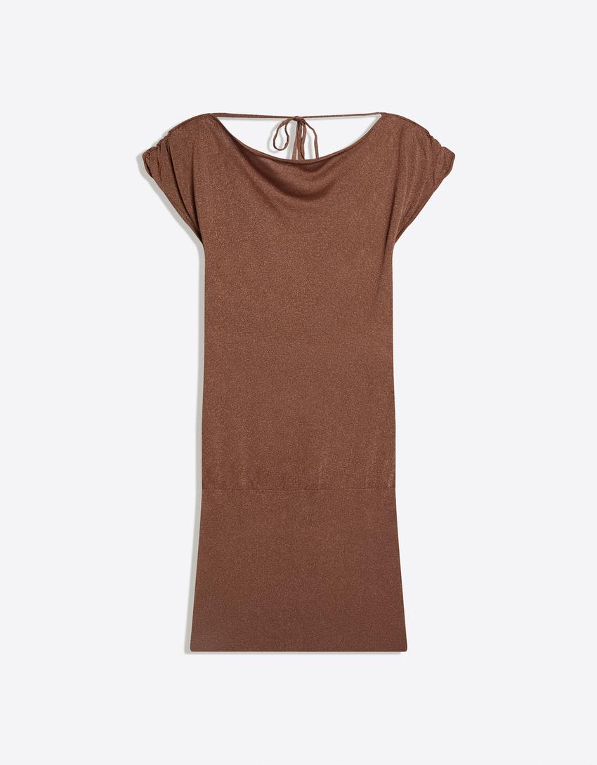 Asymmetric mini dress-Brown