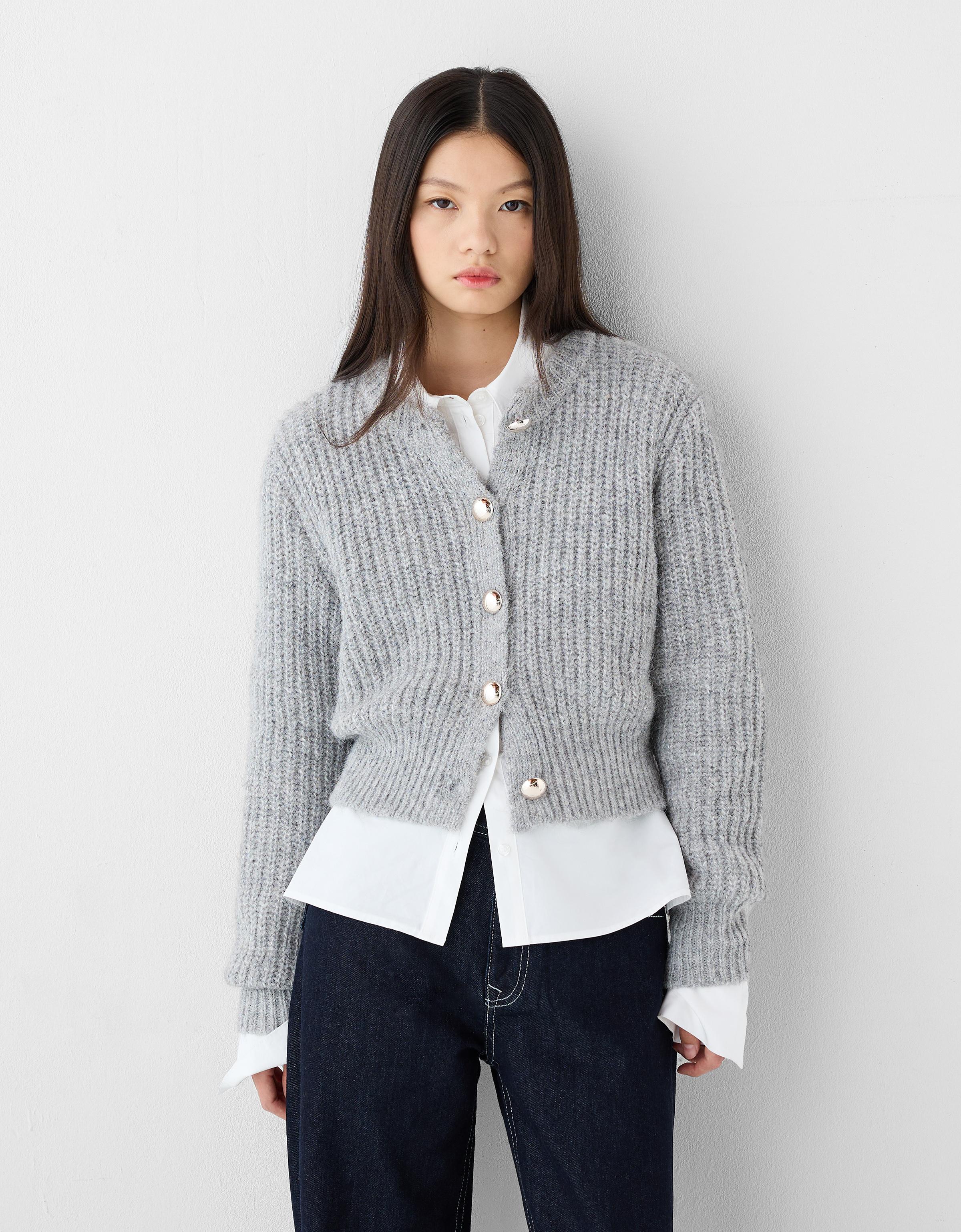 Ribbed button up cardigan Sweaters and cardigans Women Bershka