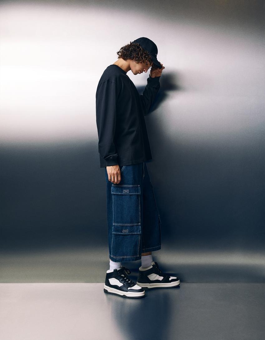 حذاء رياضي برقبة عالية رجالي بمظهر مطاطي-متعدد الألوان-1