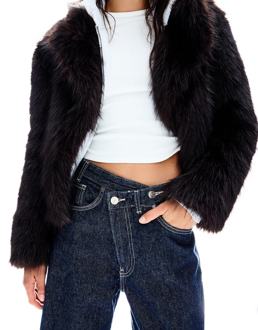 High-waist wide-leg jeans with crossover waist-Navy