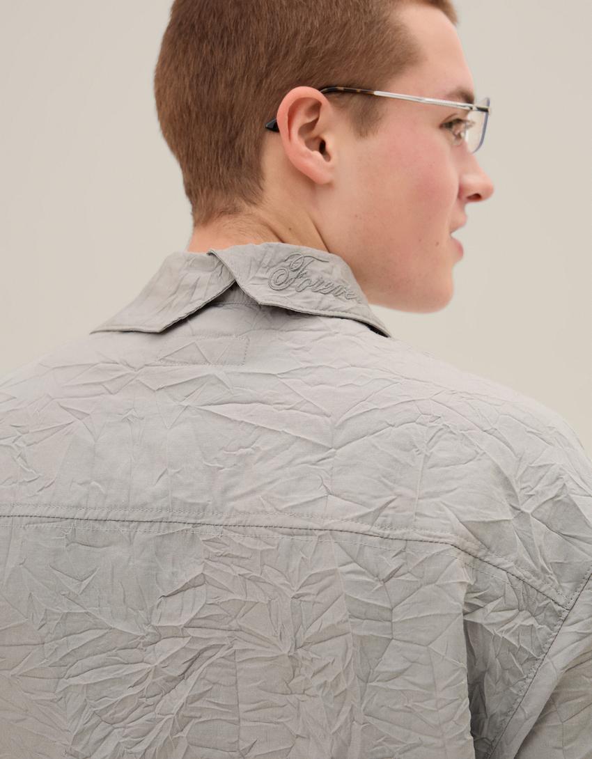 Wrinkle effect short sleeve shirt-Grey