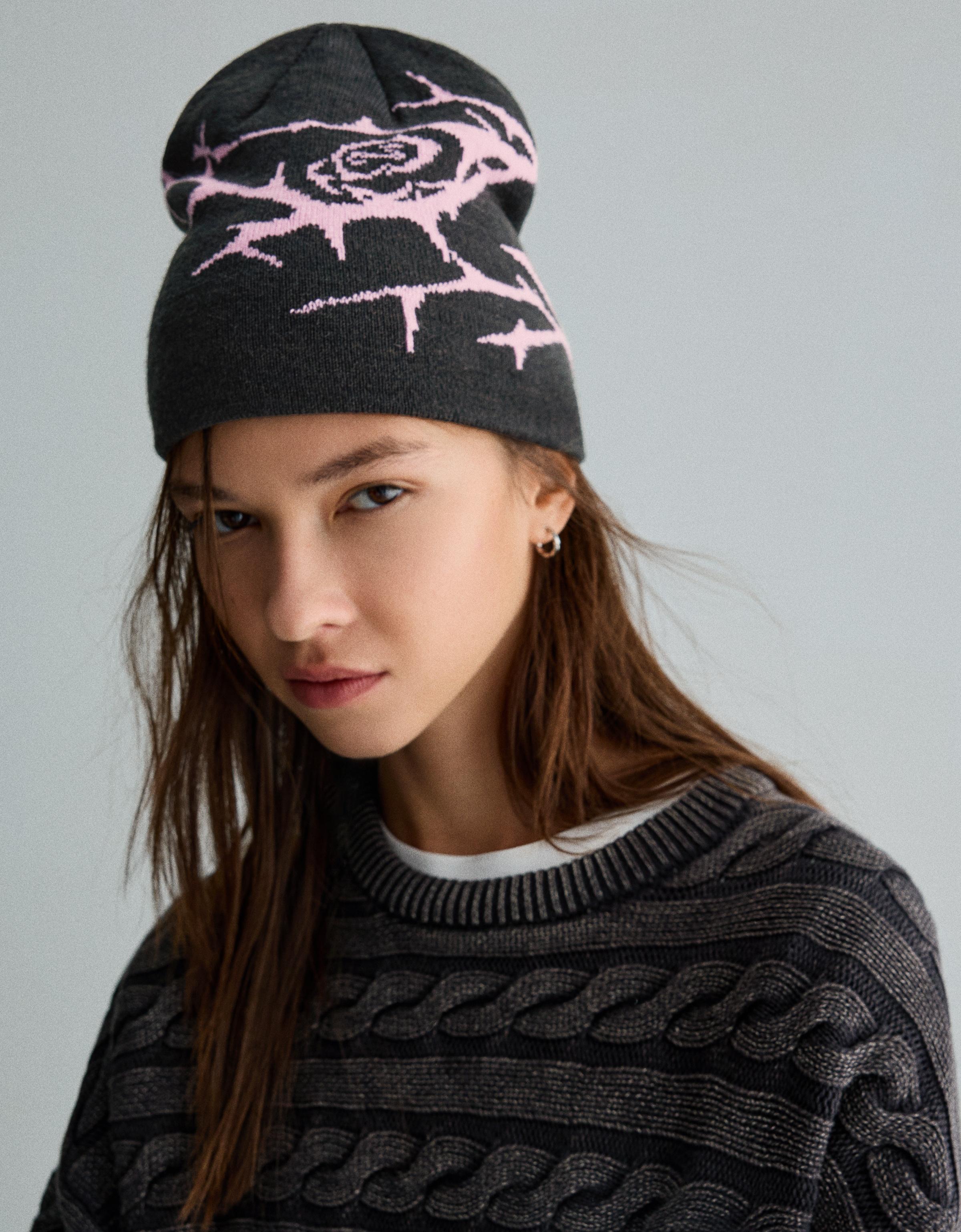 Bershka Skater-Mütze Damen Schwarz
