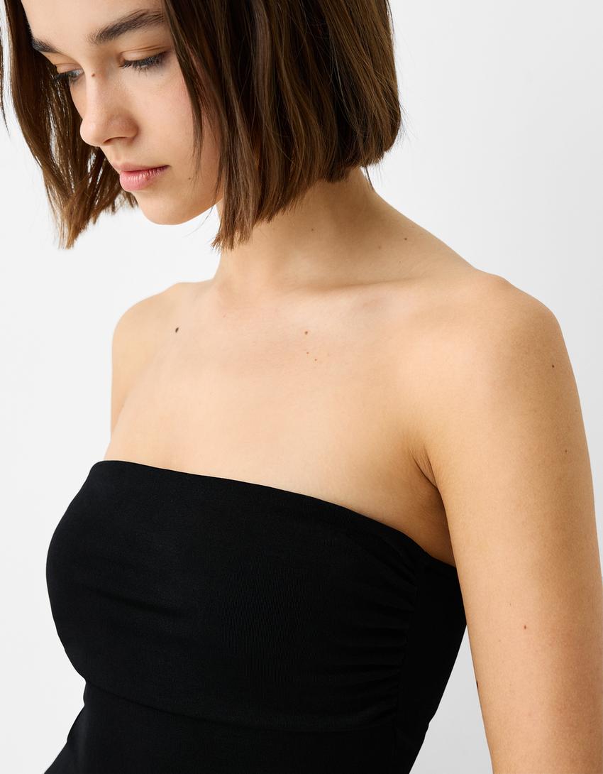 فستان متوسط الطول غير متماثل بأكتاف مكشوفة-أسود-5