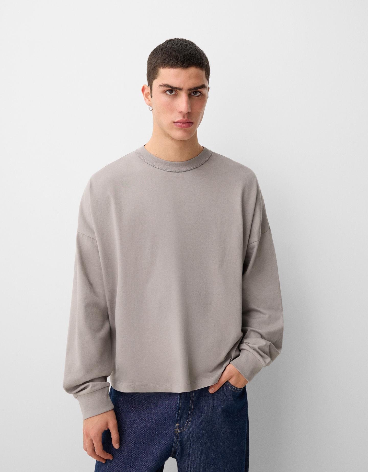 Bershka Camiseta Manga Larga Gruesa Hombre S Gris