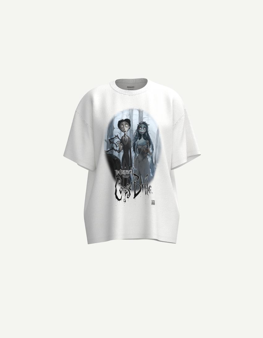 T-Shirt Corpse Bride kurze Ärmel mit digitalem Filter-Grbrochenes Weiss