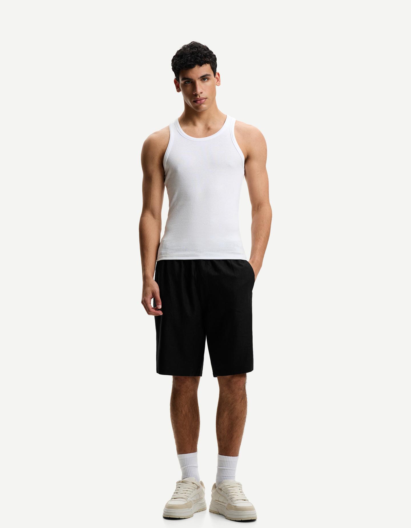 Bershka Bermuda Loose Jogger In Misto Lino Uomo Xs Nero