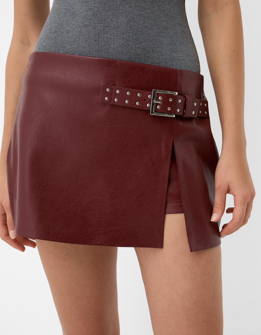 Falda mini efecto piel-Granate-3
