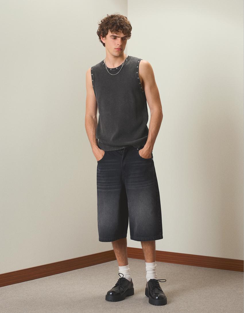 Top met bandjes en eyelets-Zwart