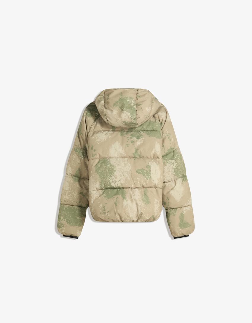 Hooded puffer jacket-Khaki