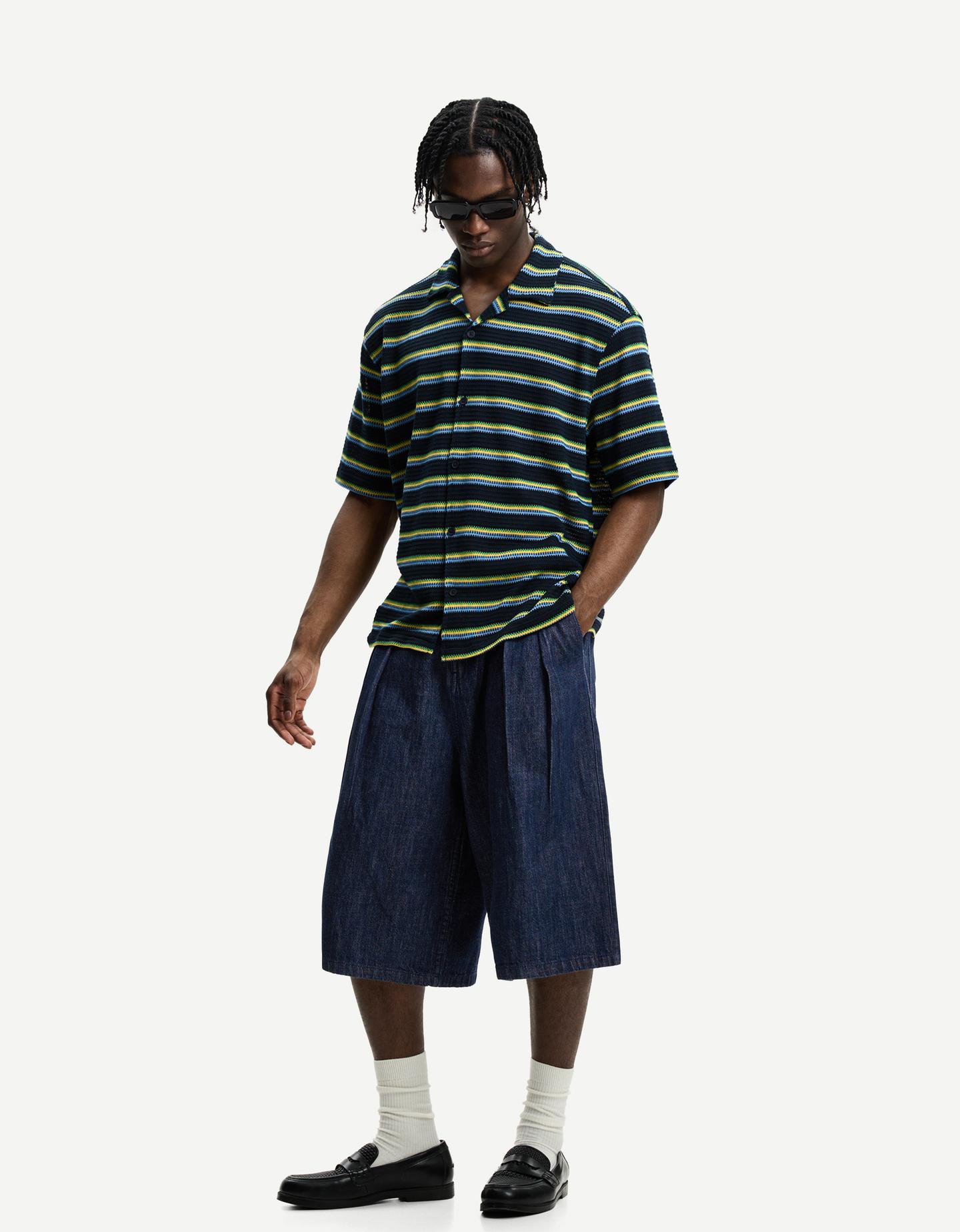 Bershka denimowe bermudy baggy granatowy